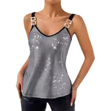 Top Donna con Paillettes e Schiena Scoperta – Canotta Sexy Elegante