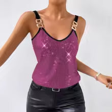 Top Donna con Paillettes e Schiena Scoperta – Canotta Sexy Elegante