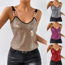 Top Donna con Paillettes e Schiena Scoperta – Canotta Sexy Elegante