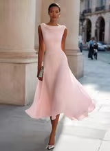 Abito Midi in Chiffon Senza Maniche – Donna