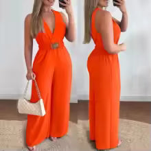 Tuta Donna Elegante – Scollo a V, Gamba Larga