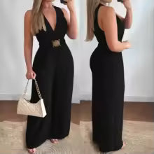 Tuta Donna Elegante – Scollo a V, Gamba Larga