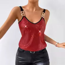 Top Donna con Paillettes e Schiena Scoperta – Canotta Sexy Elegante